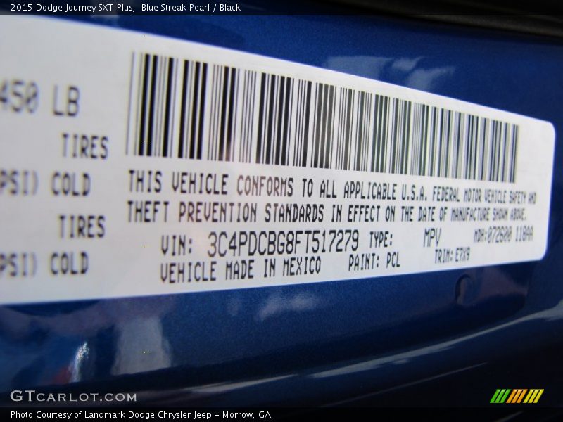 2015 Journey SXT Plus Blue Streak Pearl Color Code PCL