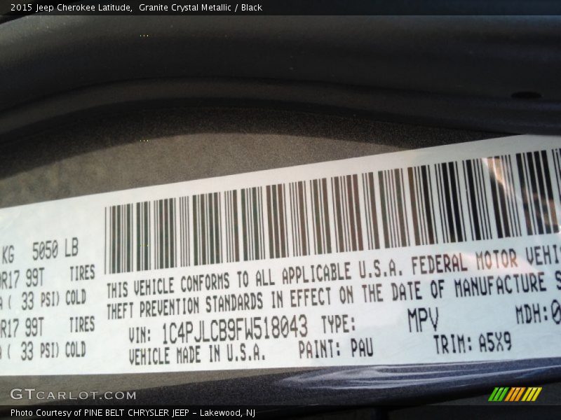 Granite Crystal Metallic / Black 2015 Jeep Cherokee Latitude