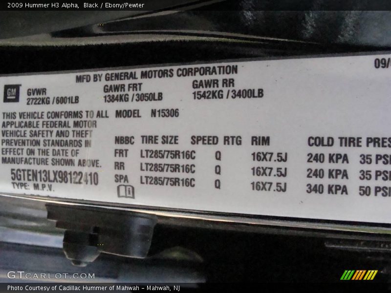 Black / Ebony/Pewter 2009 Hummer H3 Alpha