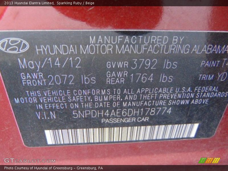 Sparkling Ruby / Beige 2013 Hyundai Elantra Limited