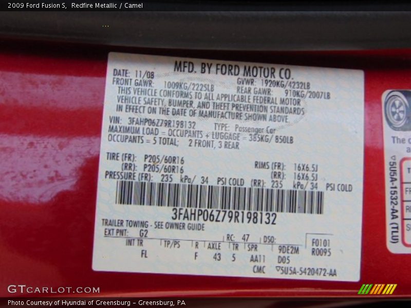 Redfire Metallic / Camel 2009 Ford Fusion S