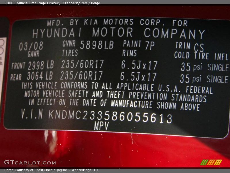 Cranberry Red / Beige 2008 Hyundai Entourage Limited