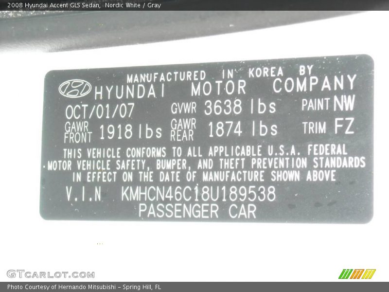 Nordic White / Gray 2008 Hyundai Accent GLS Sedan