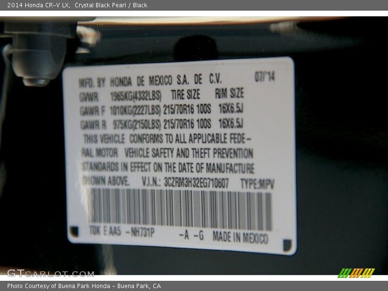 Crystal Black Pearl / Black 2014 Honda CR-V LX