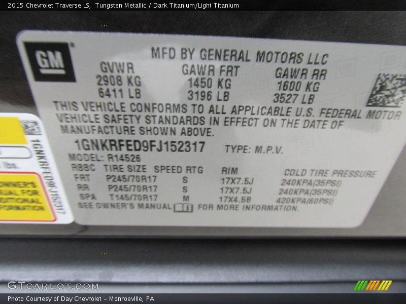 Tungsten Metallic / Dark Titanium/Light Titanium 2015 Chevrolet Traverse LS