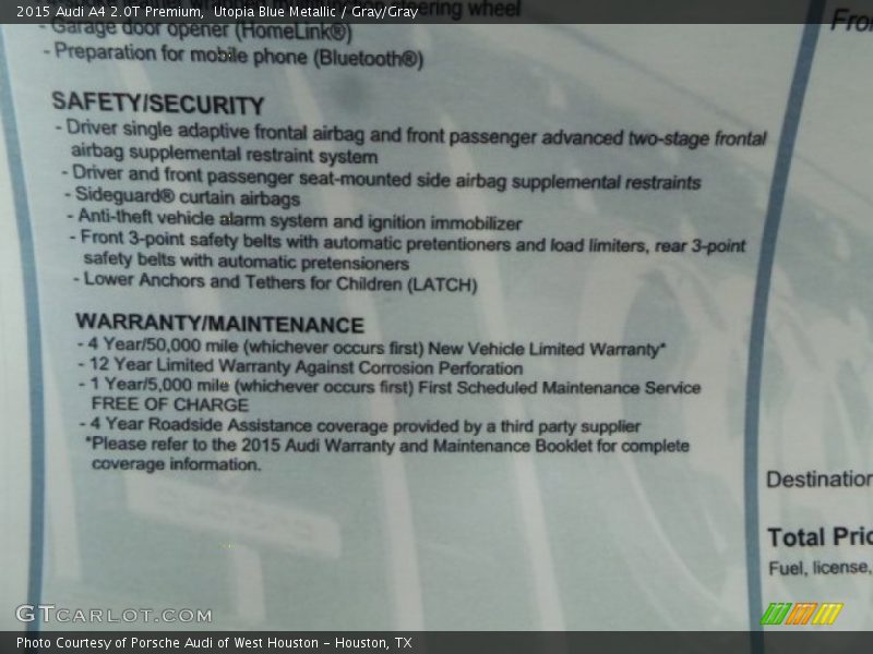Utopia Blue Metallic / Gray/Gray 2015 Audi A4 2.0T Premium