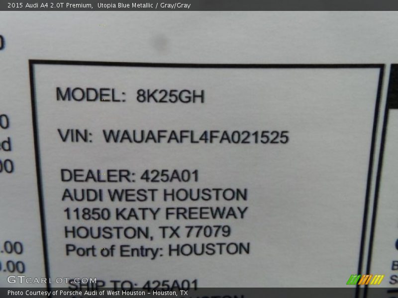 Utopia Blue Metallic / Gray/Gray 2015 Audi A4 2.0T Premium