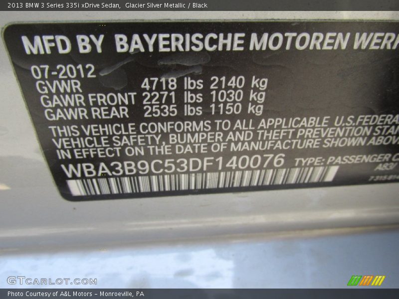 Glacier Silver Metallic / Black 2013 BMW 3 Series 335i xDrive Sedan