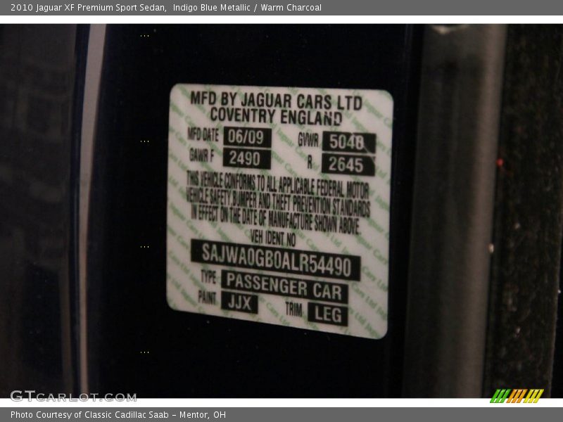 Indigo Blue Metallic / Warm Charcoal 2010 Jaguar XF Premium Sport Sedan