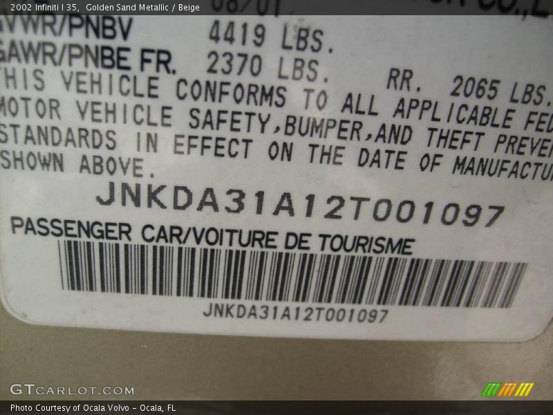 Golden Sand Metallic / Beige 2002 Infiniti I 35