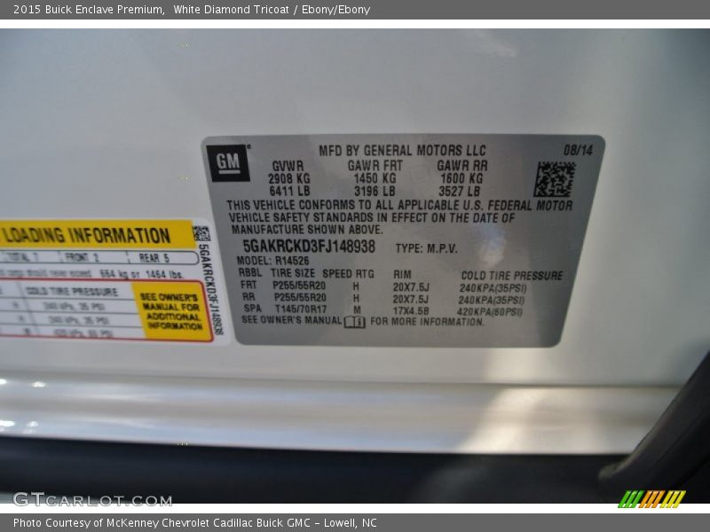 White Diamond Tricoat / Ebony/Ebony 2015 Buick Enclave Premium