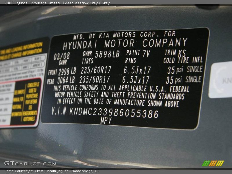 Green Meadow Gray / Gray 2008 Hyundai Entourage Limited