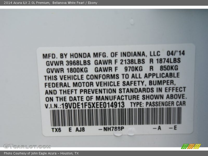 Bellanova White Pearl / Ebony 2014 Acura ILX 2.0L Premium