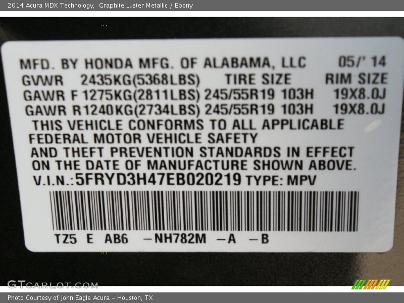 Graphite Luster Metallic / Ebony 2014 Acura MDX Technology