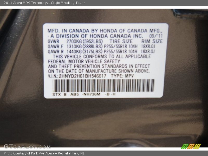 Grigio Metallic / Taupe 2011 Acura MDX Technology