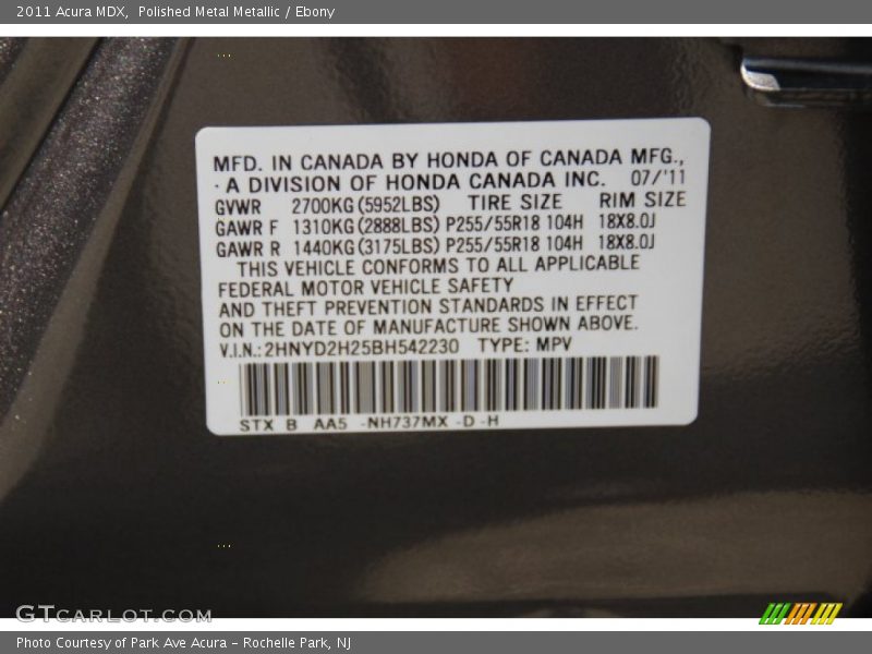 Polished Metal Metallic / Ebony 2011 Acura MDX