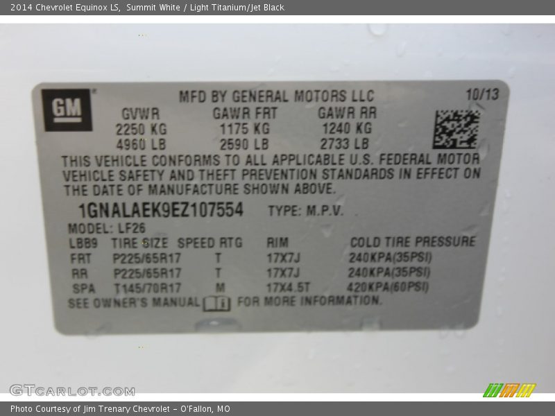 Summit White / Light Titanium/Jet Black 2014 Chevrolet Equinox LS