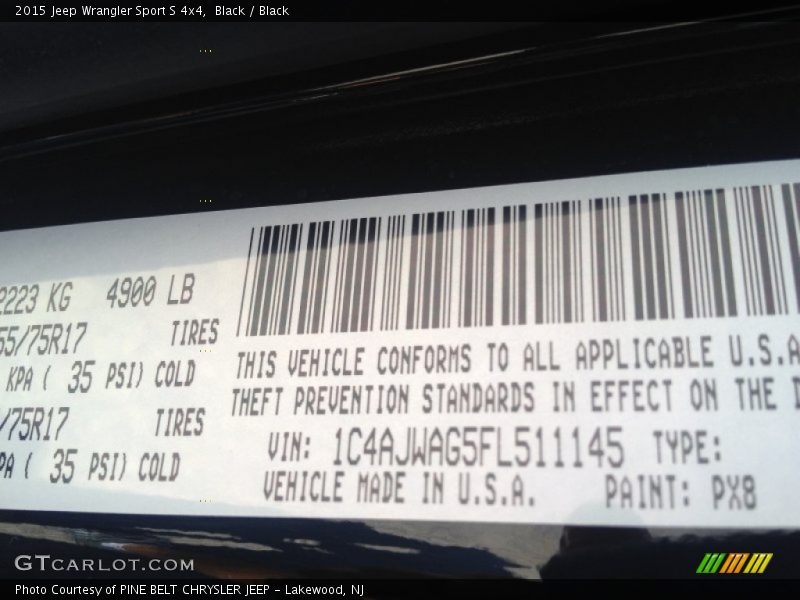 Black / Black 2015 Jeep Wrangler Sport S 4x4