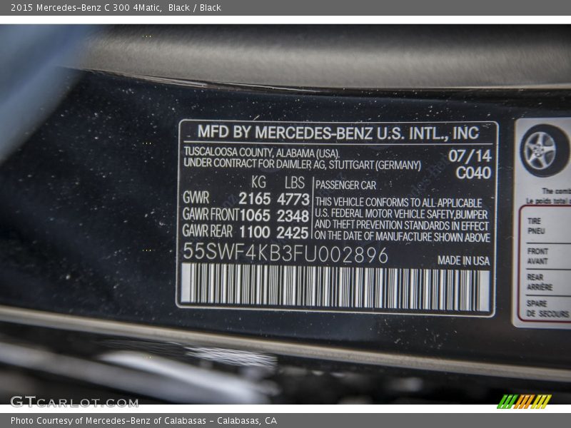 Black / Black 2015 Mercedes-Benz C 300 4Matic
