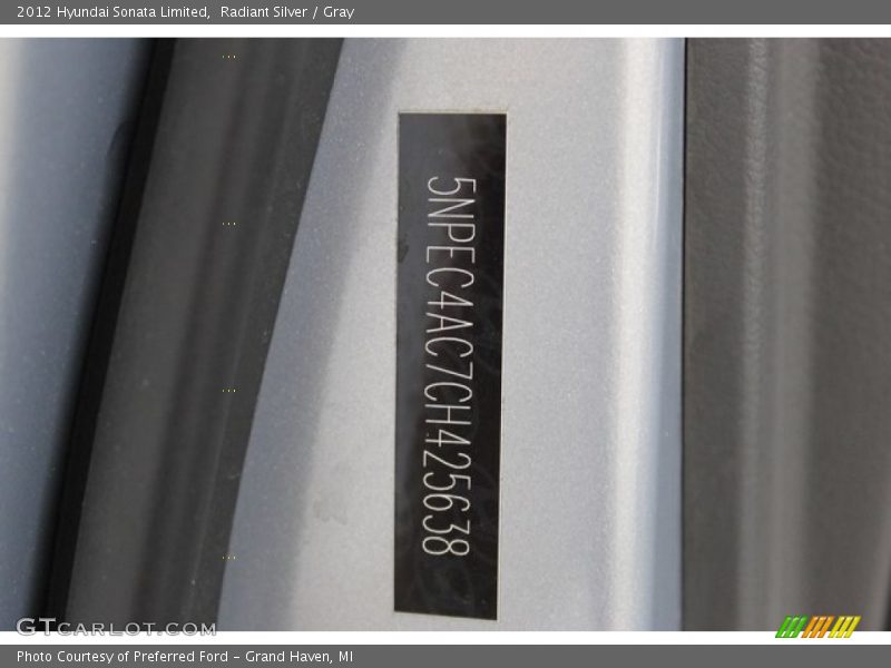 Radiant Silver / Gray 2012 Hyundai Sonata Limited