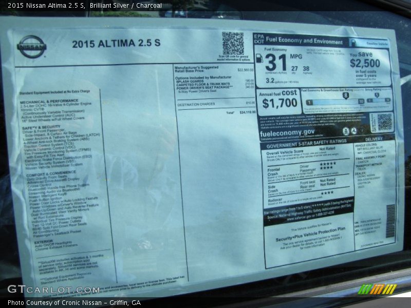 Brilliant Silver / Charcoal 2015 Nissan Altima 2.5 S