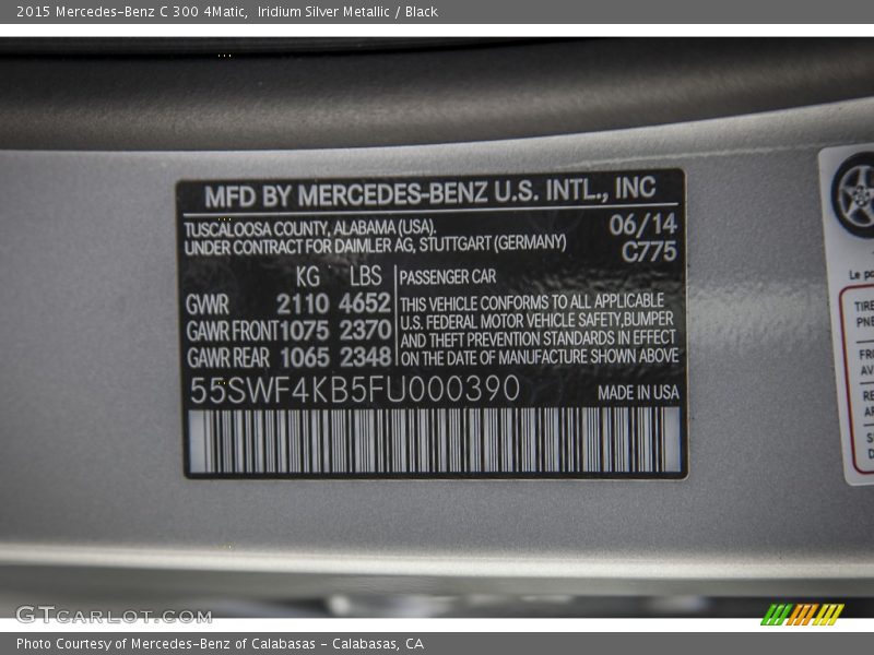 2015 C 300 4Matic Iridium Silver Metallic Color Code 775