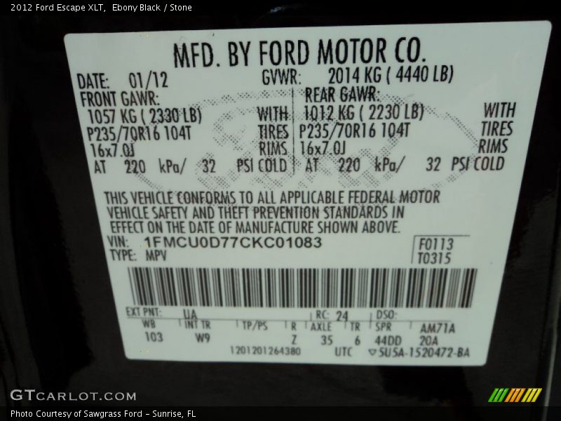 Ebony Black / Stone 2012 Ford Escape XLT