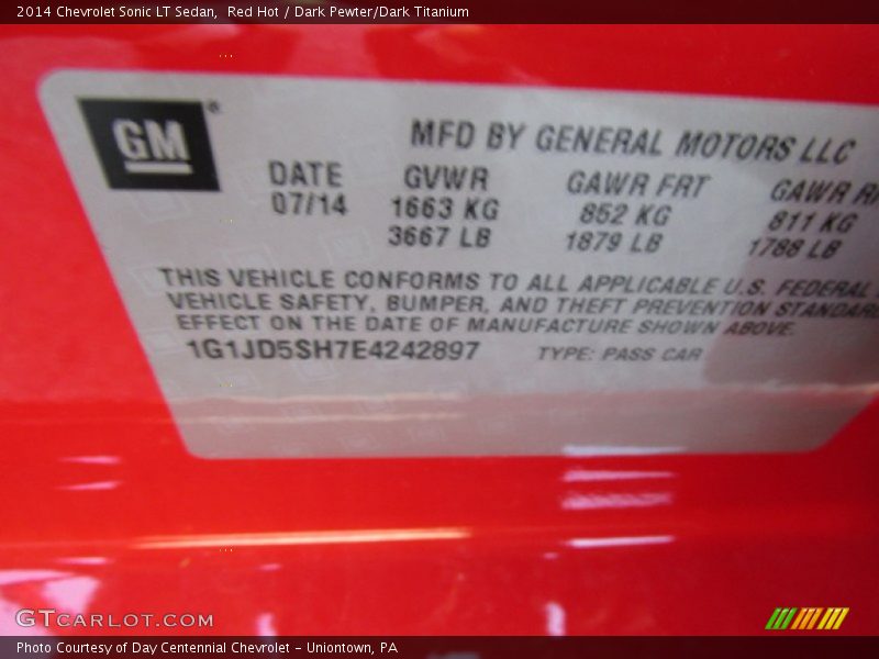 Red Hot / Dark Pewter/Dark Titanium 2014 Chevrolet Sonic LT Sedan