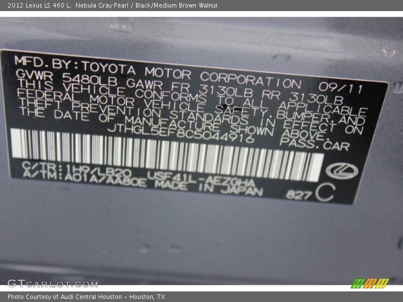 Nebula Gray Pearl / Black/Medium Brown Walnut 2012 Lexus LS 460 L