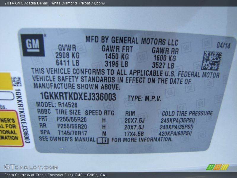 White Diamond Tricoat / Ebony 2014 GMC Acadia Denali