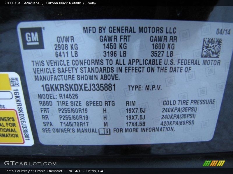 Carbon Black Metallic / Ebony 2014 GMC Acadia SLT