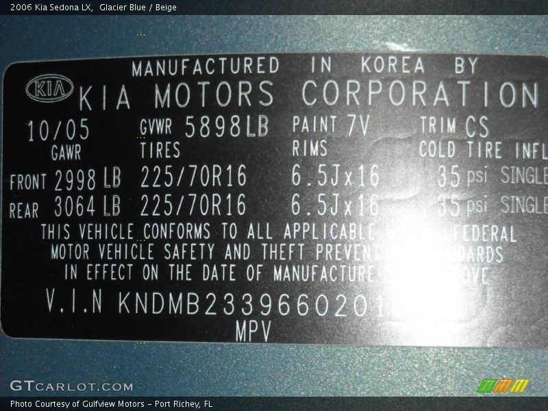 Glacier Blue / Beige 2006 Kia Sedona LX