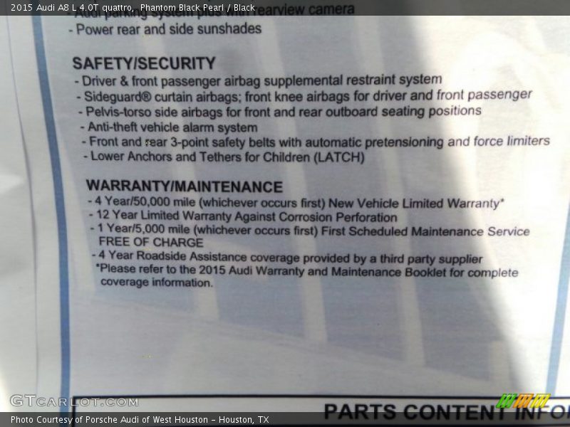 Phantom Black Pearl / Black 2015 Audi A8 L 4.0T quattro