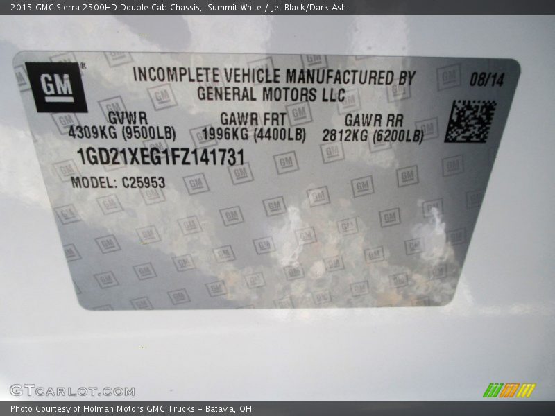 Summit White / Jet Black/Dark Ash 2015 GMC Sierra 2500HD Double Cab Chassis