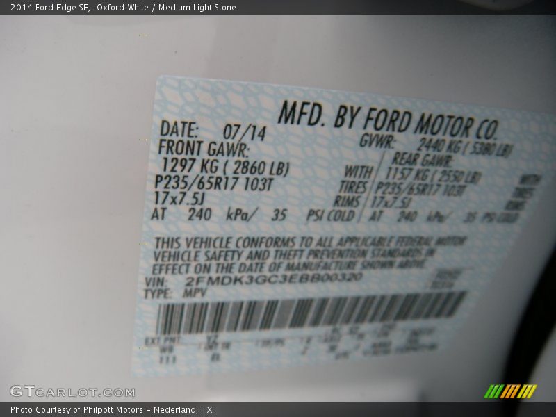 Oxford White / Medium Light Stone 2014 Ford Edge SE