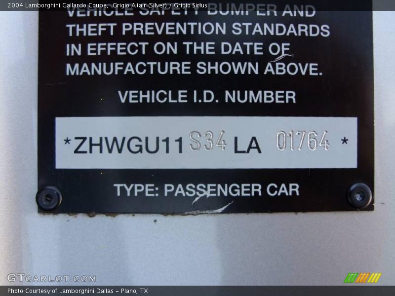 Grigio Altair (Silver) / Grigio Sirius 2004 Lamborghini Gallardo Coupe
