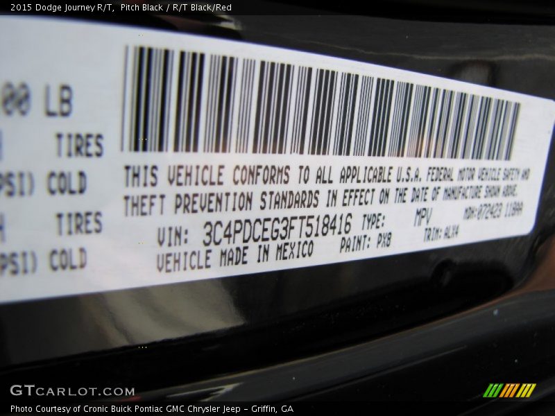 2015 Journey R/T Pitch Black Color Code PX8