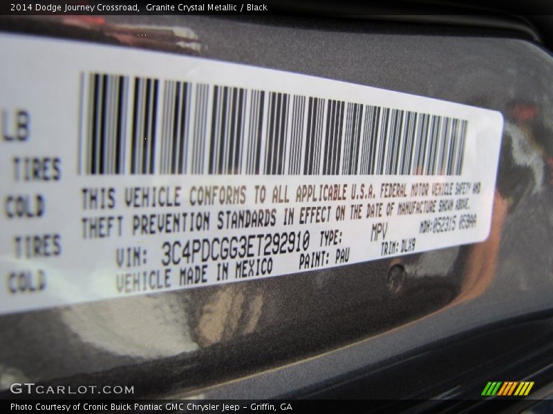 2014 Journey Crossroad Granite Crystal Metallic Color Code PAU