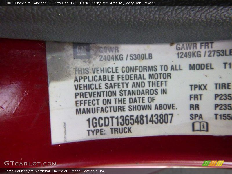 Dark Cherry Red Metallic / Very Dark Pewter 2004 Chevrolet Colorado LS Crew Cab 4x4