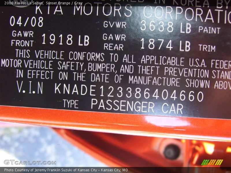 Sunset Orange / Gray 2008 Kia Rio LX Sedan