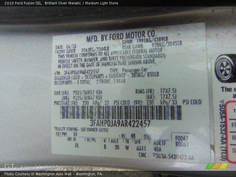 Brilliant Silver Metallic / Medium Light Stone 2010 Ford Fusion SEL