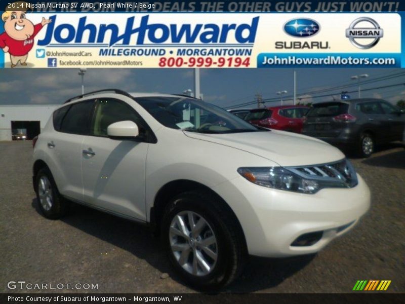 Pearl White / Beige 2014 Nissan Murano SV AWD