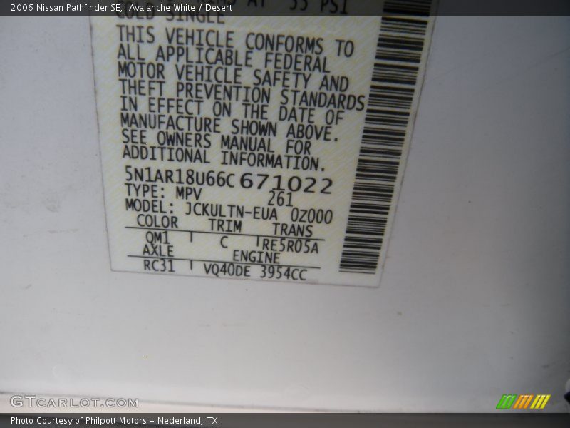 Avalanche White / Desert 2006 Nissan Pathfinder SE