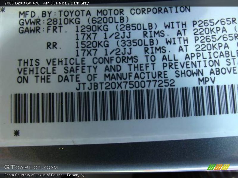 Ash Blue Mica / Dark Gray 2005 Lexus GX 470
