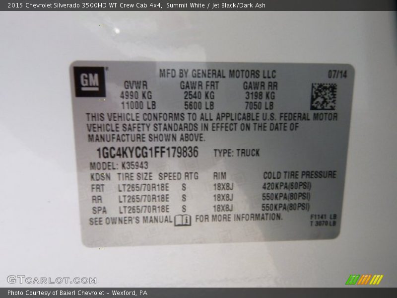 Summit White / Jet Black/Dark Ash 2015 Chevrolet Silverado 3500HD WT Crew Cab 4x4