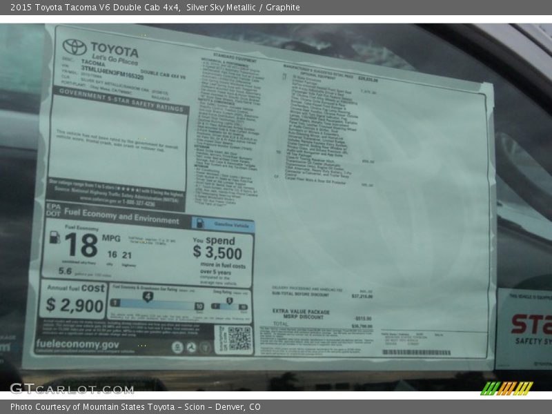 Silver Sky Metallic / Graphite 2015 Toyota Tacoma V6 Double Cab 4x4