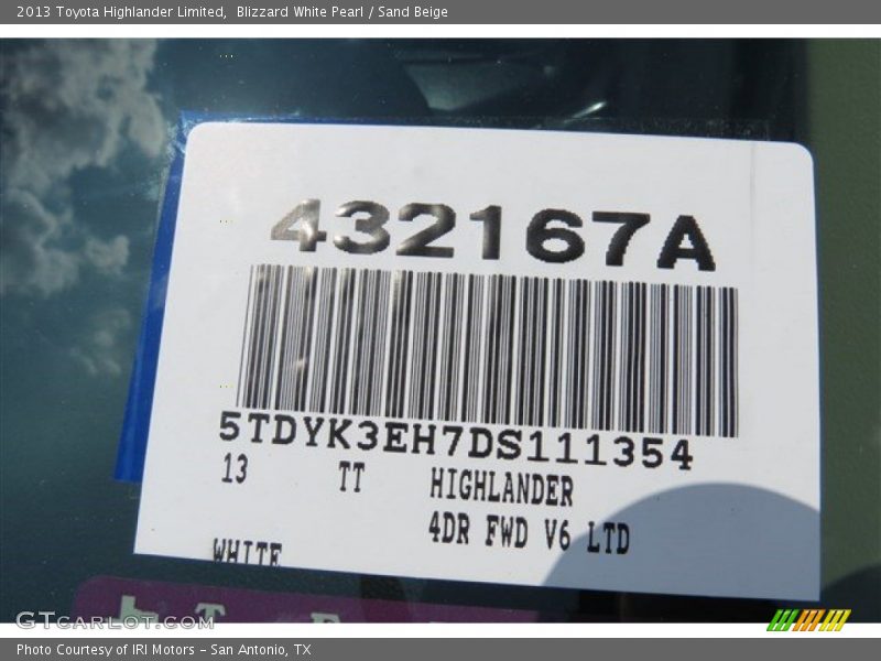 Blizzard White Pearl / Sand Beige 2013 Toyota Highlander Limited
