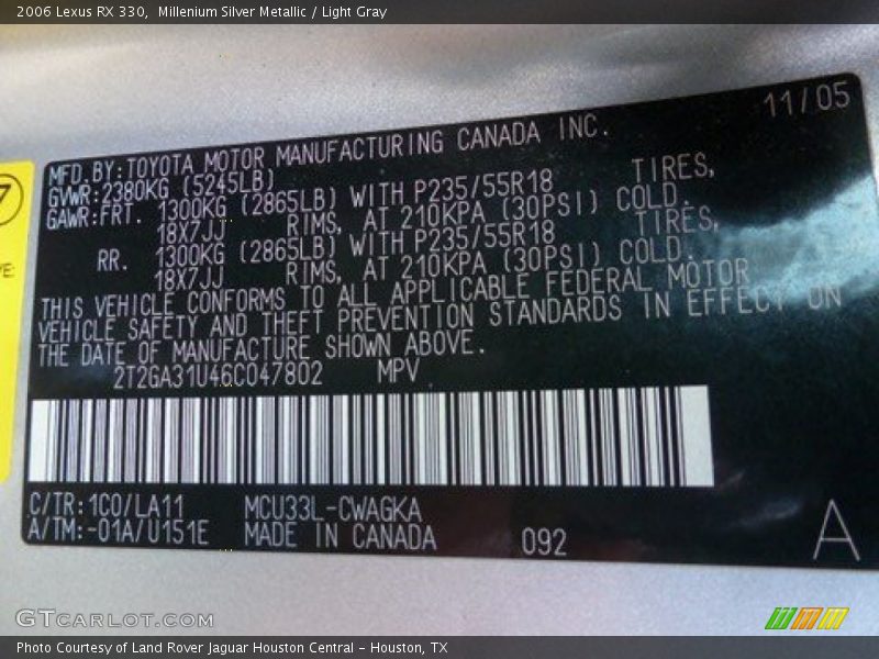 Millenium Silver Metallic / Light Gray 2006 Lexus RX 330