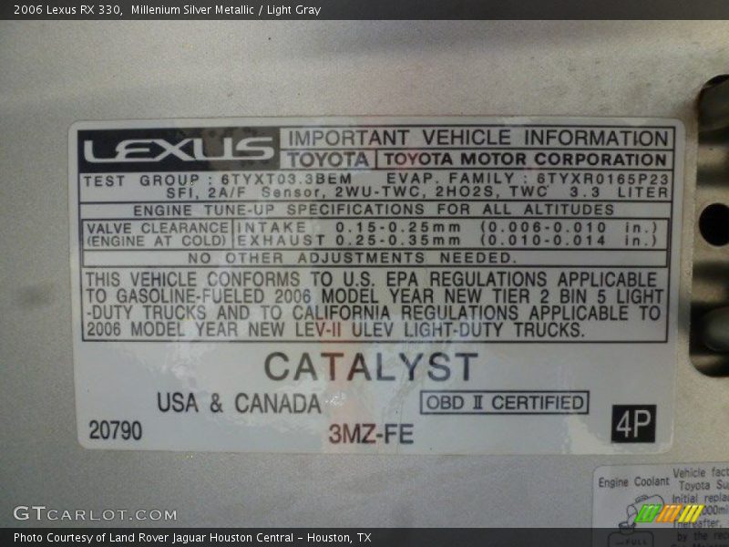 Millenium Silver Metallic / Light Gray 2006 Lexus RX 330