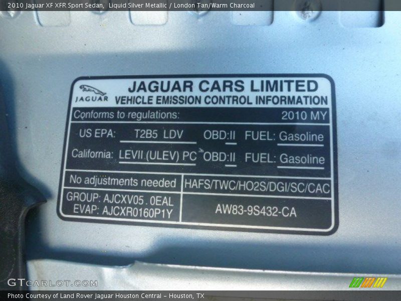 Liquid Silver Metallic / London Tan/Warm Charcoal 2010 Jaguar XF XFR Sport Sedan